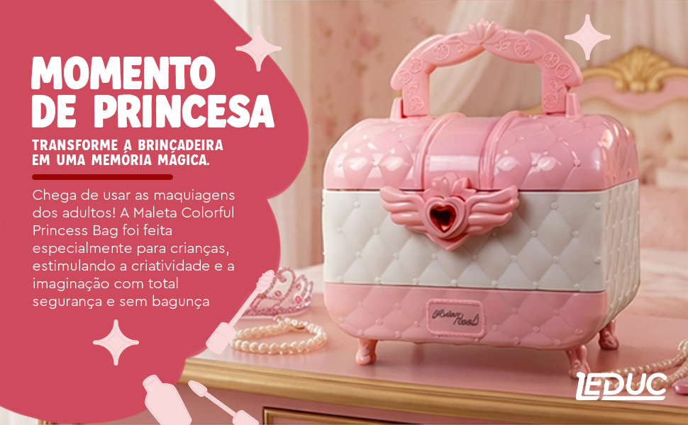 Maleta de maquiagem infantil Leduc — momento de princesa: estimula criatividade e imaginação com segurança