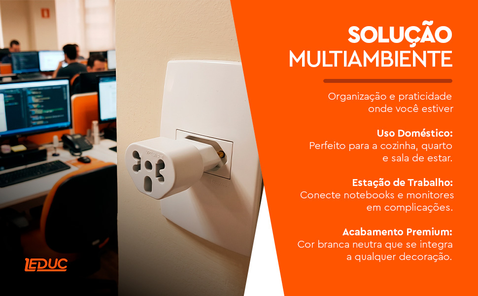 Adaptador de Tomada Universal Leduc — solução multiambiente para casa, estação de trabalho e escritório