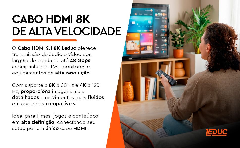 Cabo HDMI 8K Leduc de alta velocidade com largura de banda de até 48 Gbps