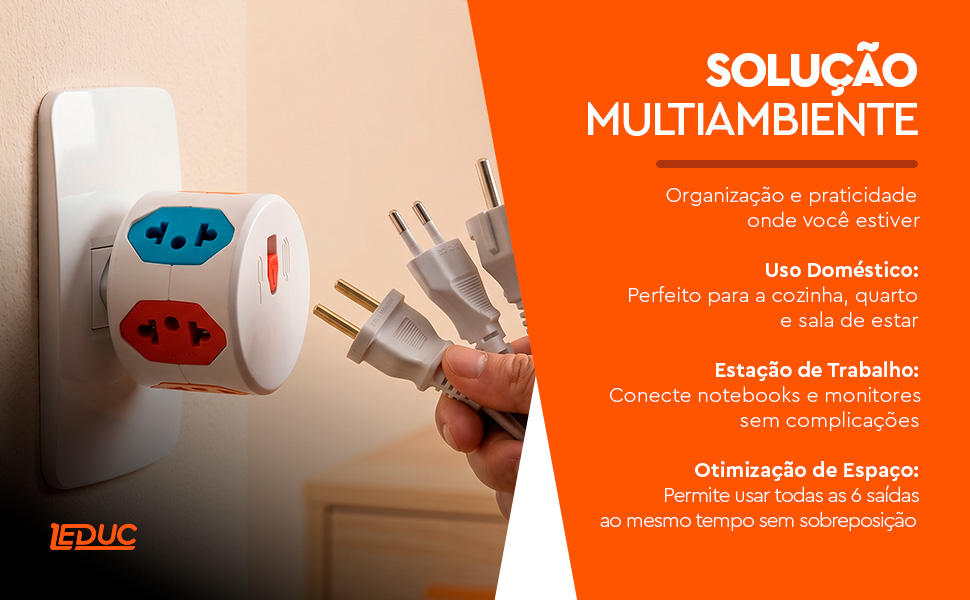 Multiadaptador Redondo Leduc — solução multiambiente para casa, escritório e estação de trabalho