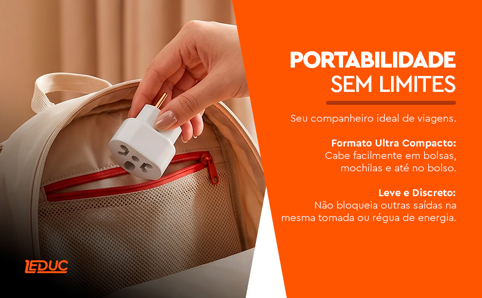 Adaptador de Tomada Universal Leduc — portabilidade sem limites, formato ultra compacto para bolsas, mochilas e viagens
