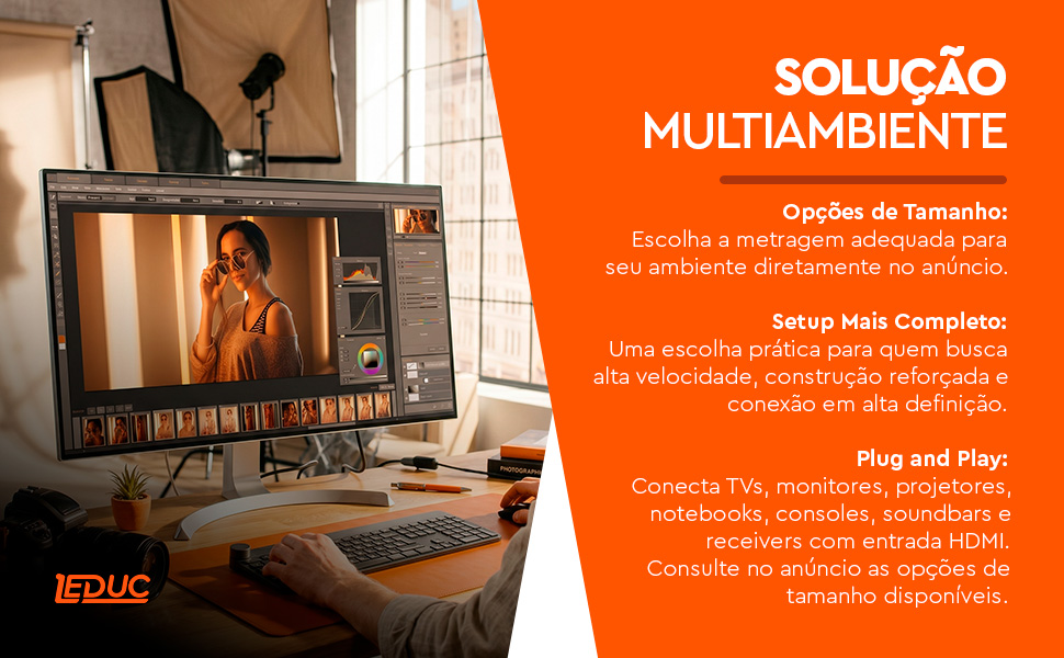 Cabo HDMI 8K Leduc como solução multiambiente para setups em alta definição