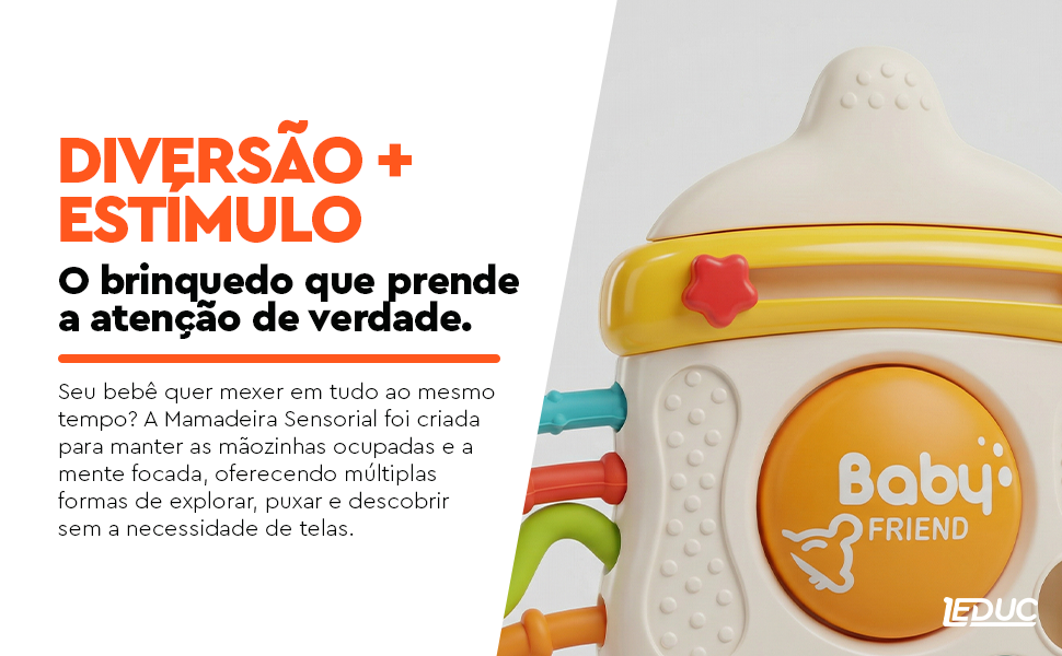 Mordedor Sensorial Mamadeira Pop It Leduc — diversão e estímulo para prender a atenção do bebê