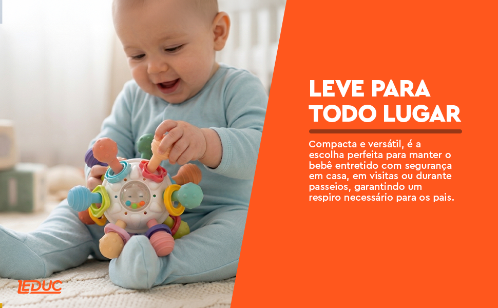 Mordedor Sensorial Ball Leduc — compacto e versátil para levar para todo lugar