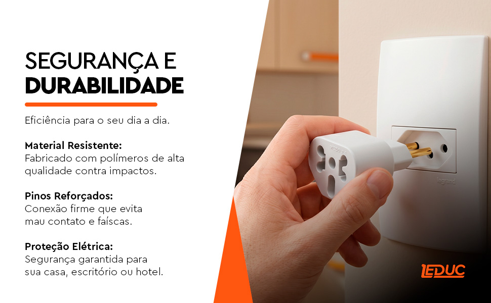 Adaptador de Tomada Universal Leduc — segurança e durabilidade com material resistente, pinos reforçados e proteção elétrica
