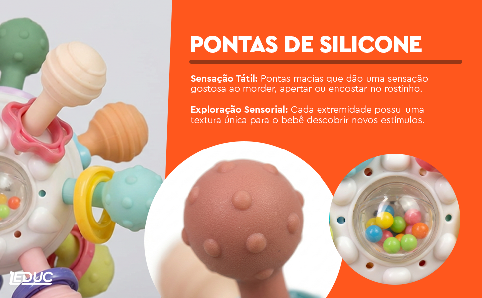 Mordedor Sensorial Ball Leduc — pontas de silicone com sensação tátil e exploração sensorial