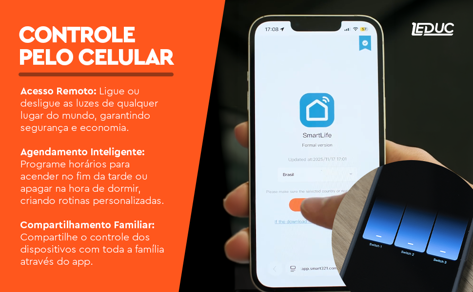 Interruptor Inteligente Wi-Fi 3 Teclas Touch — Controle pelo celular