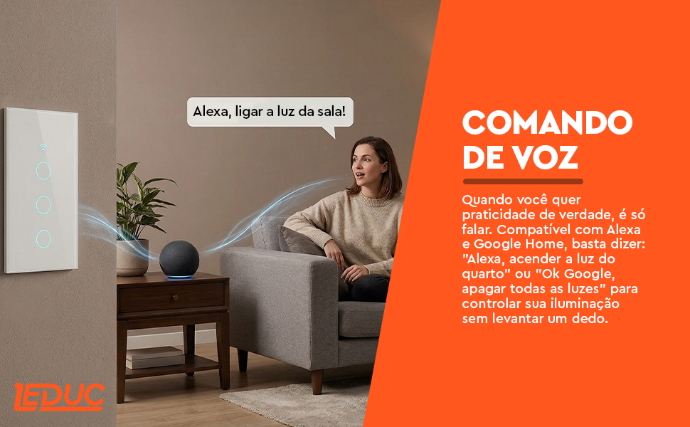 Interruptor Inteligente Wi-Fi 3 Teclas Touch — Comando de voz